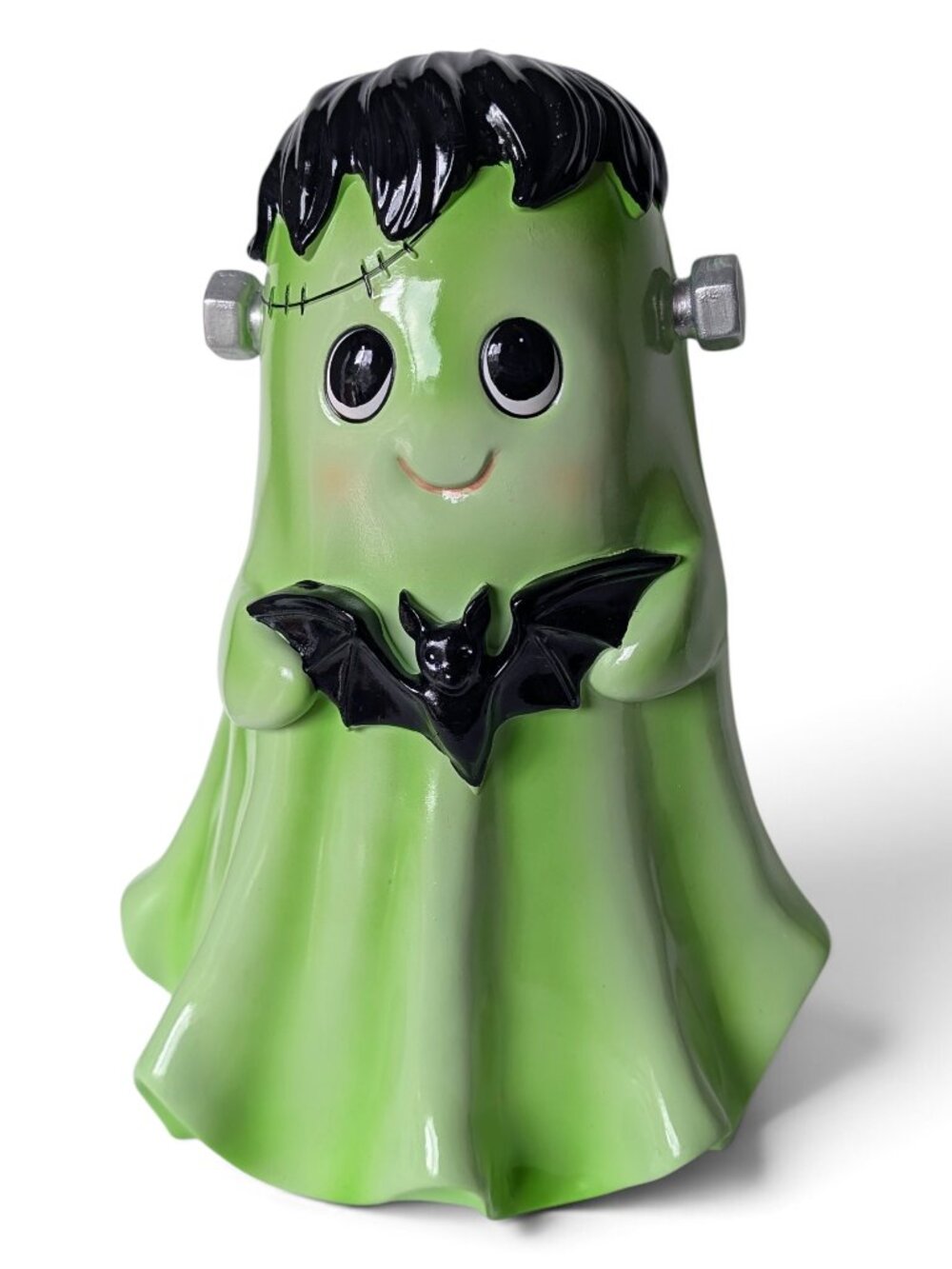 Frankenstein Ghost Figurine Halloween Decor Green Black Bat Ceramic 12"